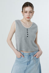 ワッフルスリーブレス_MELANGE GRAY