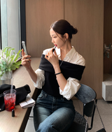Rope Mood Layered Off-Shoulder Knit / 4 colors