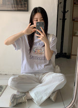オーシャンプリンティングルーズショートスリーブtシャツ