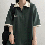 Zener Semi-Zipup Coloring Collar Short Sleeve Tee