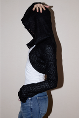  Wool Bolero Hoodie Cardigan_Black
