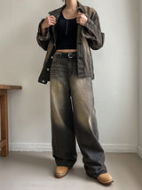 Betty Tin Beige Wide Denim Pants