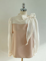 Liang Satin Tie Color Matching Puff Blouse