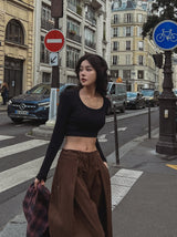 Bit Deep U-Neck Ribbed Crop Long Sleeve
