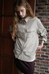 Seersucker check shirt, Brown