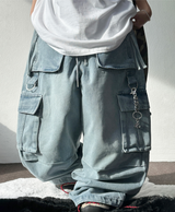 D-RING ZIPPER CARGO BALLOON PARACHUTE LONG PANTS🪽🩵🖤 - 2 COLORS