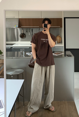 ノーメイスバックバンディングツータックリネンワイドパンツ