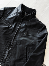 Crop Neck Leather Jacket