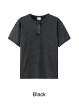 Ferrer Vintage Ribbed Henley Neck Short Sleeve Tee
