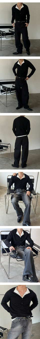[S/S] Deep muscle henry neck knit sleeves(3color)