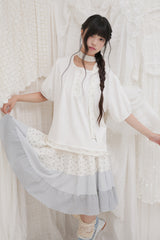 Blooming garden patchwork skirt / ivory
