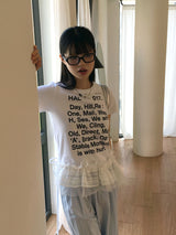 Comti lettering printing semi-cropped short-sleeved T-shirt