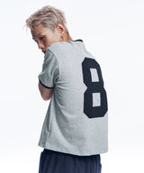 Numbering Patch Crop Ringer T-Shirt - Gray