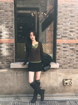 Pendant Layered U-neck Tencel T-Shirt (5color)