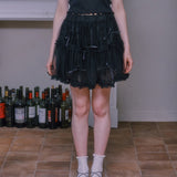 Ribbon cancan lace skirt - BLACK
