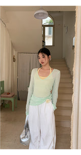 Mint Loose-Fit Layered Sleeveless T-shirt( T + sleeveless set)