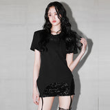 ショルダーパデットワッフルTシャツ _ ブラック