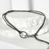 Suede string lettering necklace_khaki