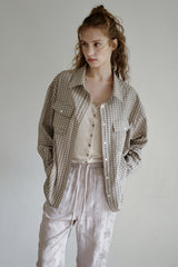 Seersucker check shirt, Brown