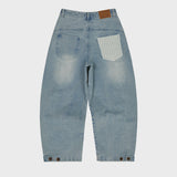 Back Maltese Embroidery Flap Denim Pants