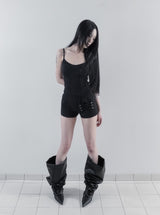 26SS★ [mnem] Croissant Leather Leg Warmers
