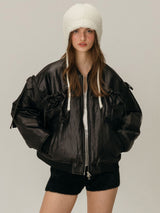 RIBBON BOMBER JACKET / BLACK