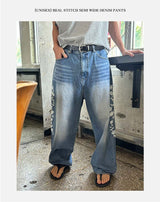 [Unisex] Real stitch semi wide denim pants