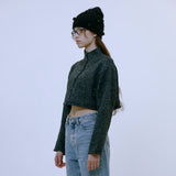 Boucle Turtleneck Cardigan (CHARCOAL)