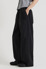 Cotton wide banding pants, Black