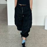 FRONT ZIP CARGO PANTS BLACK