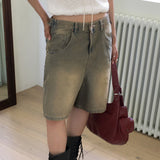Tacoon Button Oversized-Fit Half-Length Bermuda Denim Pants