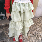 Bebe Waist-Banded Frill Check Tiered Long Skirt (4 Colors)