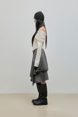 Unbalanced Lace Midi Skirt_Charcoal