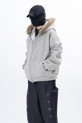 Lenore Raccoon Fur Fleece Hooded Zip-Up