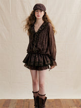 Unique Flare Wave Stripe Punched Drape Shirt Short Pants Set