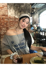 コントロールオフショルダールーズフィットショルダースリーブTシャツ