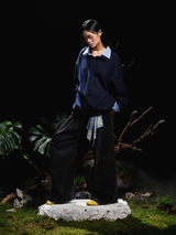 RELABEL 24AW Chrysalis Cocoon False Double Layer Check Patchwork Casual Sweater