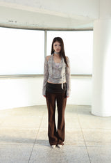 [ID] Layered Leather Bootcut Pants (Brown)