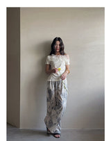 Asymmetrical Lace Trim Off-Shoulder Tee