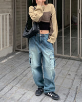 (Unisex) カーゴデニムパンツ
