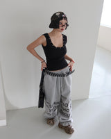 U-neck Punching Eyelet Ribbed Sleeveless