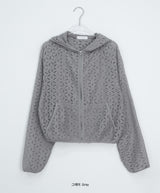Linef Lace Summer Semi-Crop Hood Zip-Up