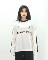 PEANUT STAIN - 4 Stripes Arm Ivory Boxy Long Sleeve Tshirt