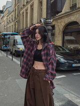 Solar loose fit hooded checkered shirt