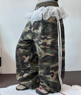 MILITARY CUTE LAYERED TRACK🤍🎀💘 CANCAN FRILL RUFFLE SKIRT PANTS 💚🩶2COLOR