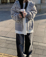 Deer knit zip up