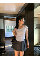 Charcoal Mini Pleats Pants Skirt