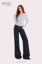 Dark deep long denim flare jeans