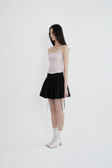 Ribbon tie cotton shirring skirt (BLACK)