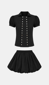 Neris Button Blouse Skirt Set